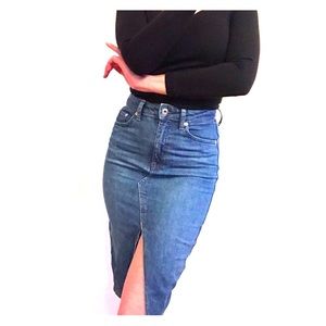 Denim Pencil Skirt with Front Slit